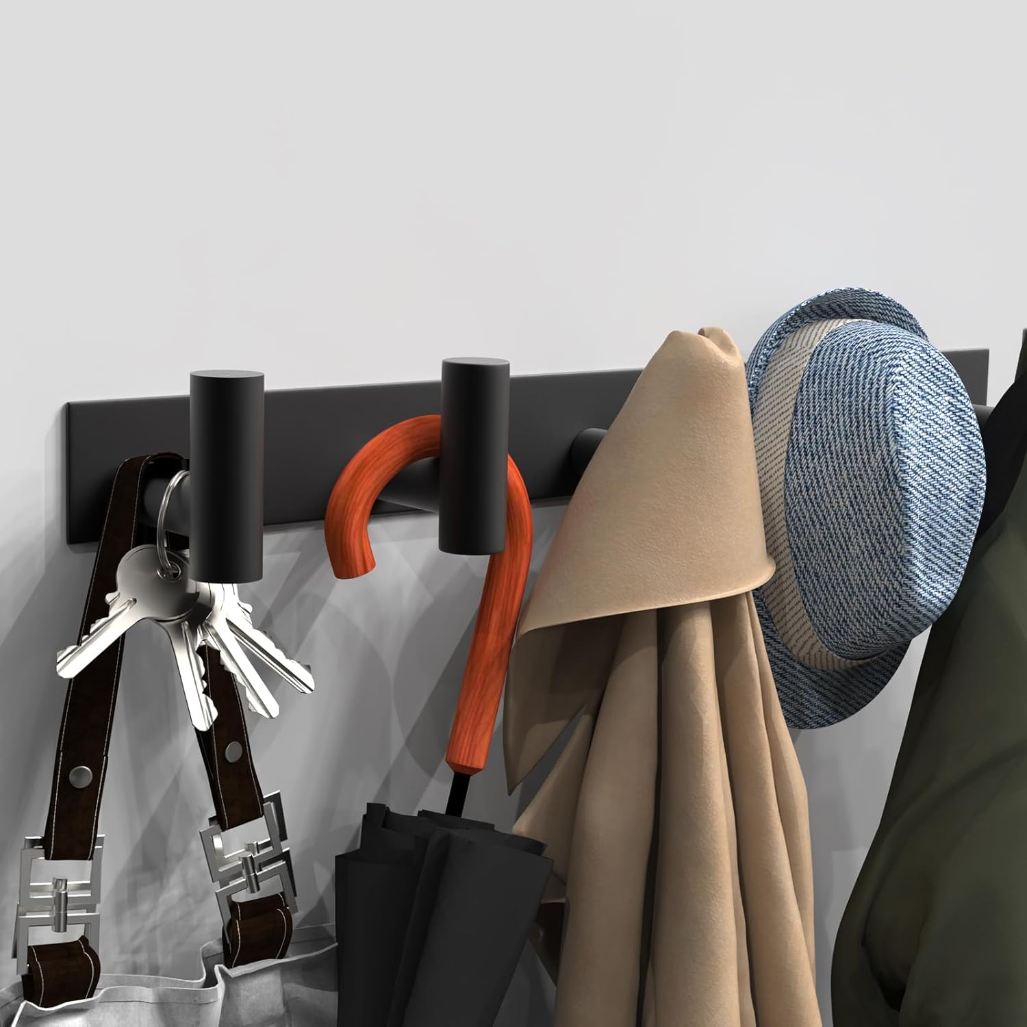 VAEHOLD Wall Mount Rack - Black Hat and Coat Organizer with 5 Hooks for Robes, Bags, Keys, Towels