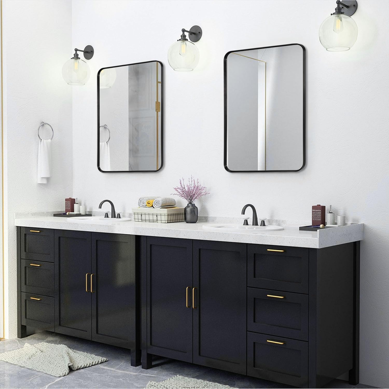Regine Switzerland Black Framed Bathroom Mirror - Matte Rounded Corner Vanity Mirror | 24" x 32", Anti-Rust, Tempered Glass