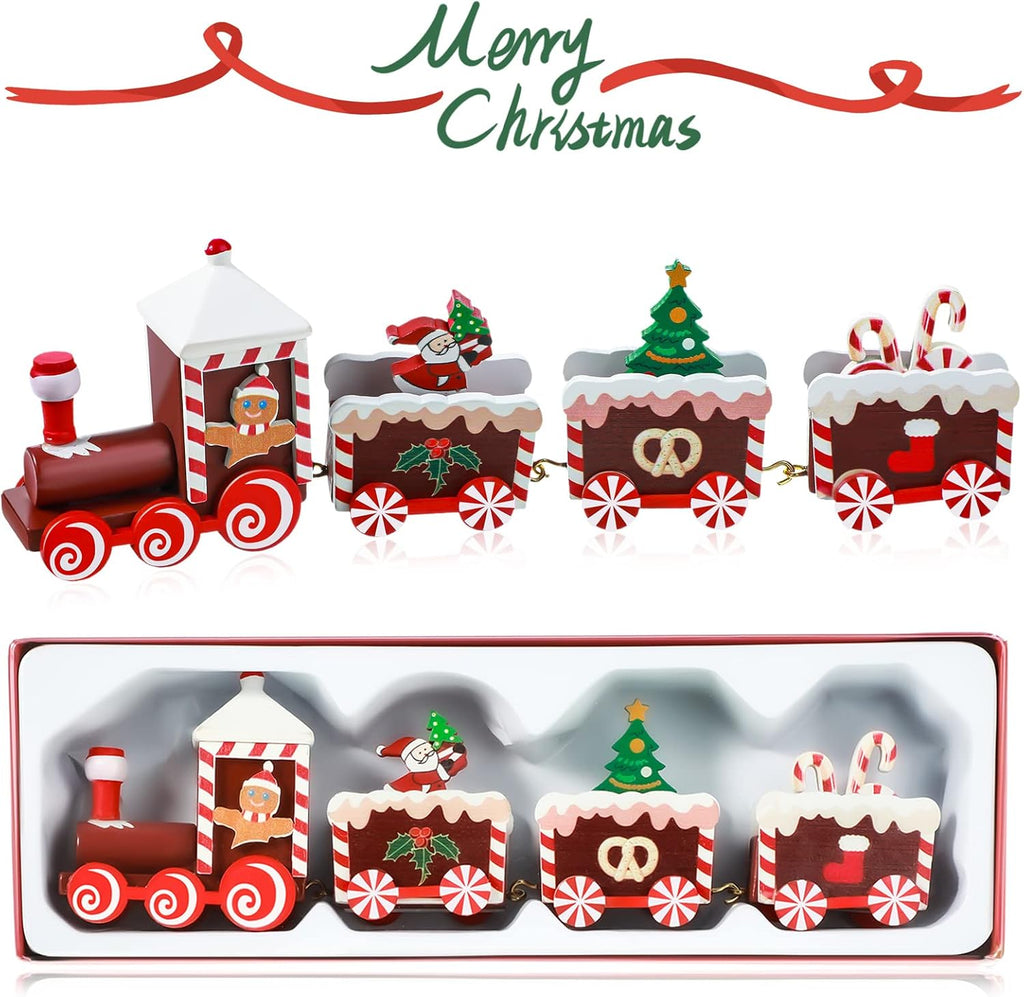 Yulejo Christmas Train | Painted Wooden Decoration for Mini Tree | Santa Claus Red Ornament