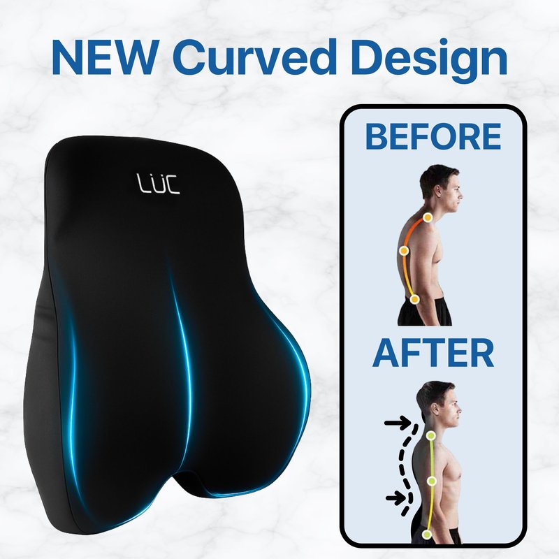 LÜC Lumbar Support Pillow for Office Chair & Car – Ergonomic Memory Foam Back Cushion for Lower Back Pain Relief – Adjustable Strap, Breathable Cover – Improves Posture & All-Day Comfort
