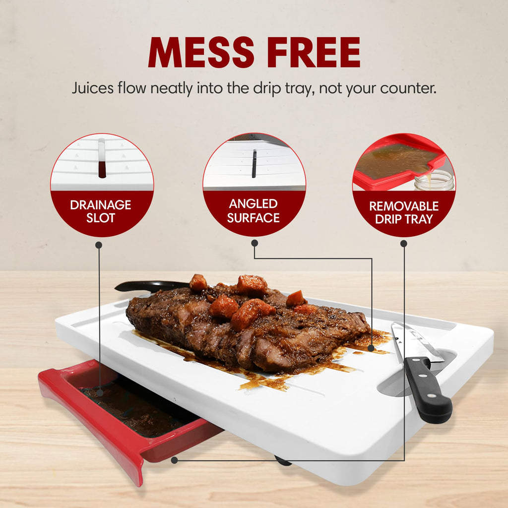 Large Cutting Board - XL Deluxe Meal Prep System with Meat Thermometer, Juice Groove, Spikes, Drip Tray & Removable BPA Free Cutting Board - Patented Multi-Feature Design Carving Board - Kitchen Gifts