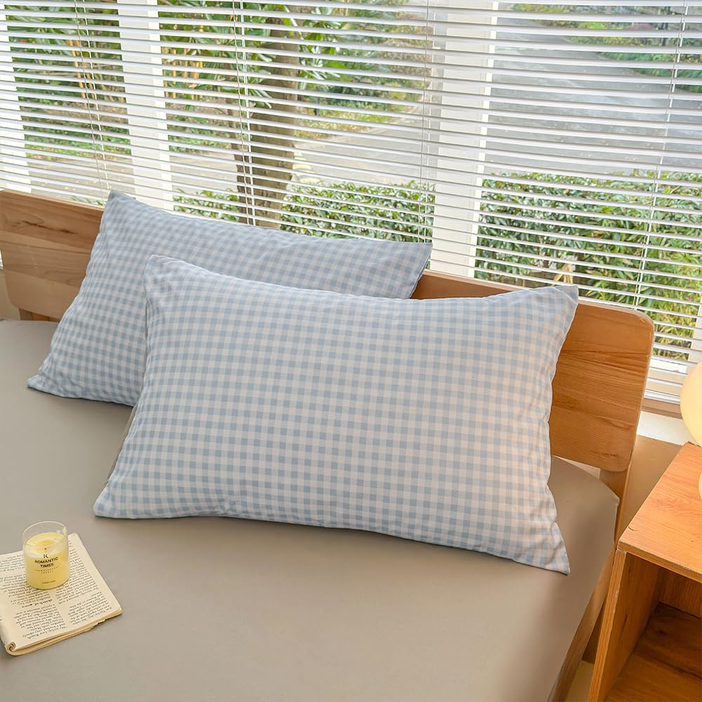 NSNLGSGC Light Blue Gingham Duvet Cover Set Twin, Blue Grid Simple Geometric Square Pattern Comforter Cover,Soft Plaid Washed Microfiber Bedding Cover(2PCS,Twin)