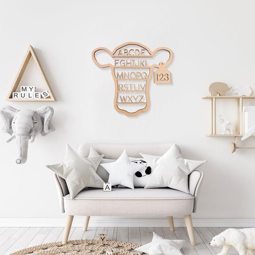 Western Nursery Wall Decor Neutral Cow Alphabet Wall Art,3D Cut ABC Letters Signs,Boho Wall Decor for Nursery, Bedroom, Playroom,and Kids Room