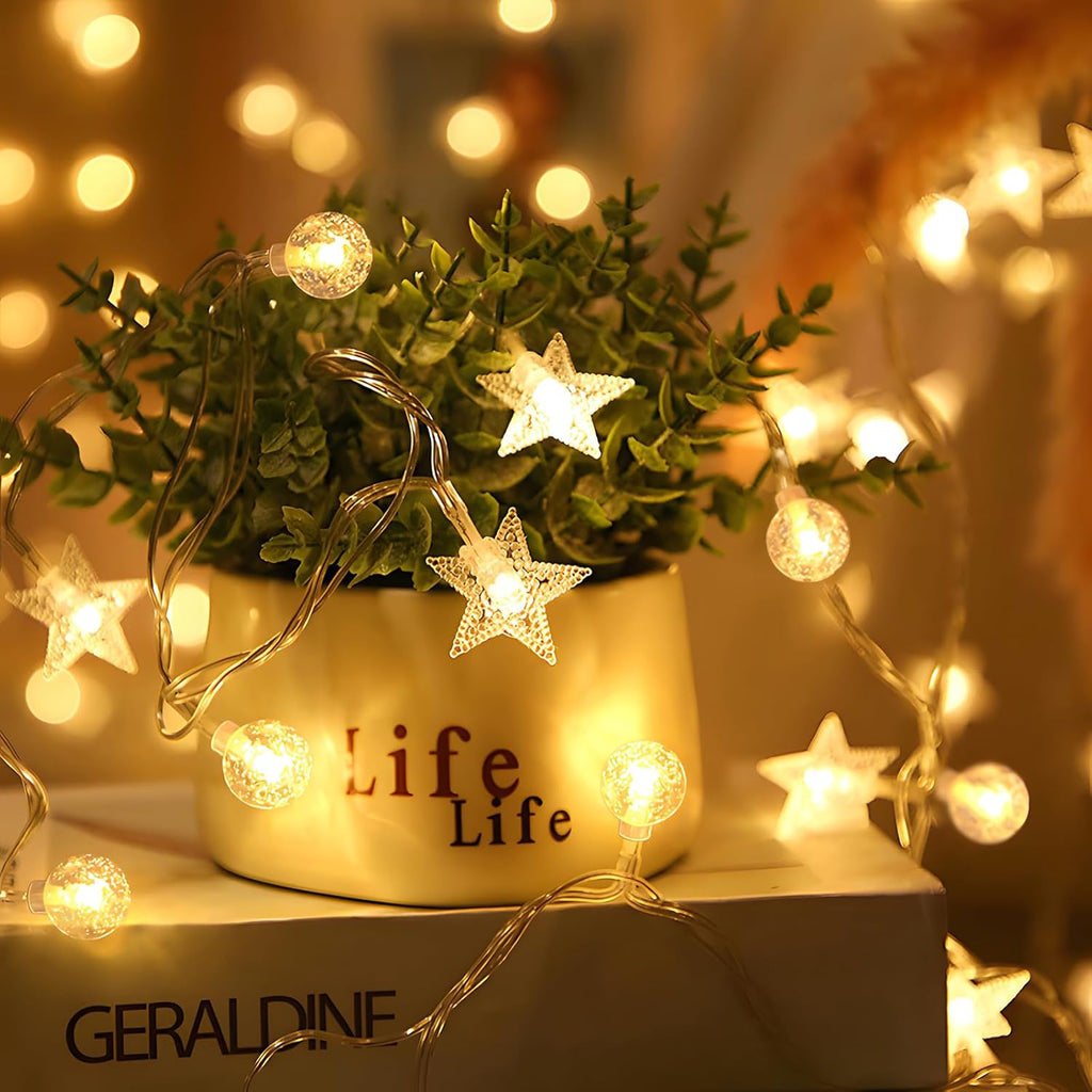 Skiennix Crystal Globe & Star String Lights - 72 FT 160 LED Fairy Lights with Remote & Timer | Waterproof for Indoor/Outdoor Use