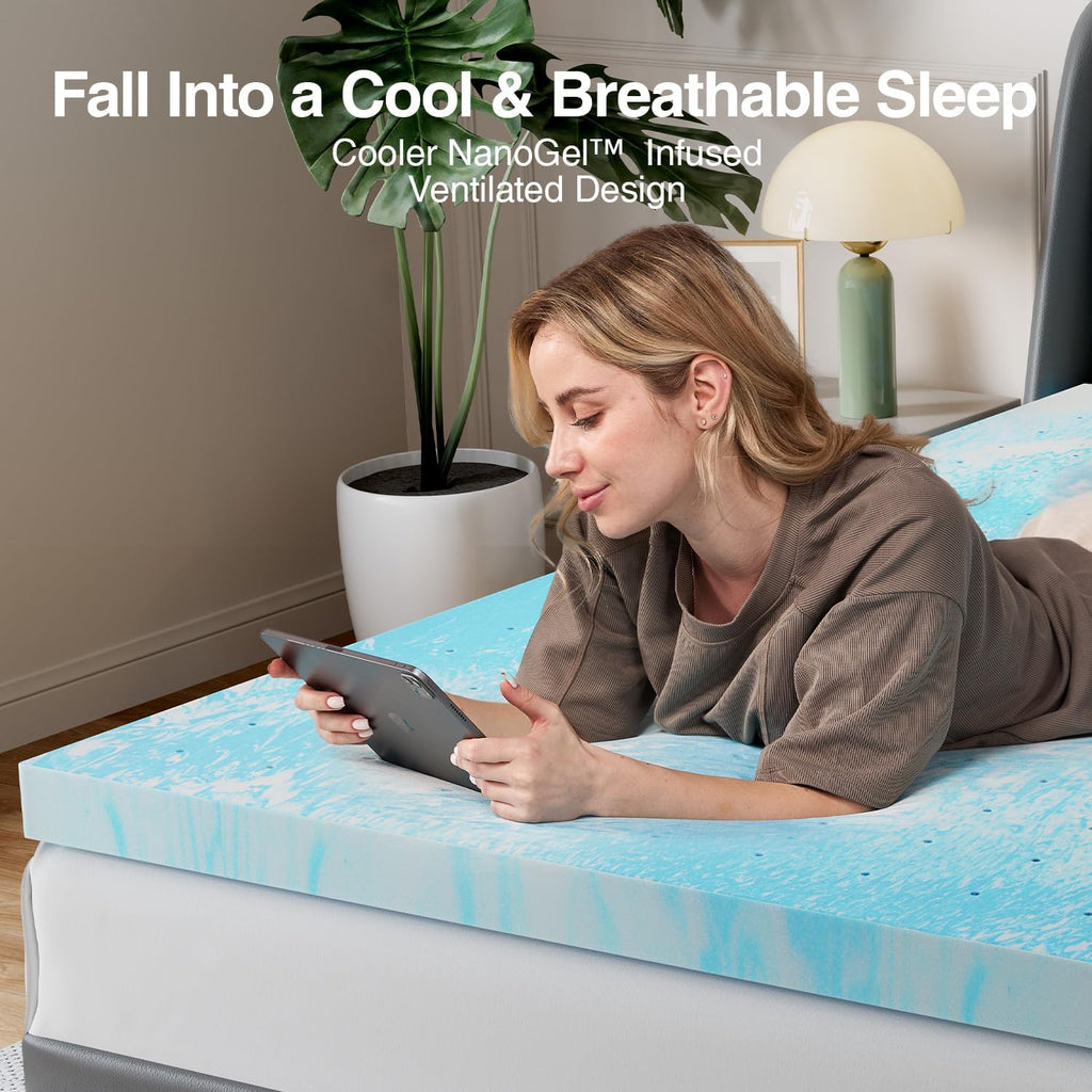 Novilla Memory Foam Mattress Topper - 3 Inch Cooling Gel Infused for Pressure Relief | Medium Comfort