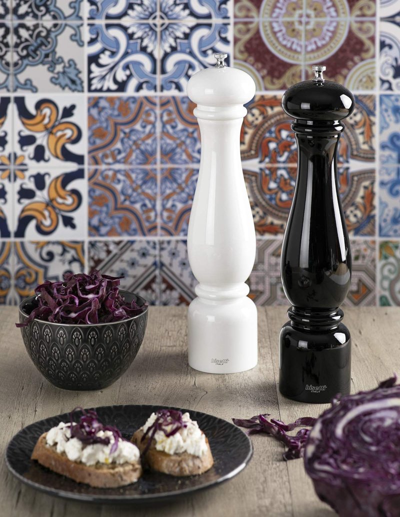 Bisetti Firenze 12.6 Inch White Lacquered Beechwood Pepper Mill With Adjustable Grinder