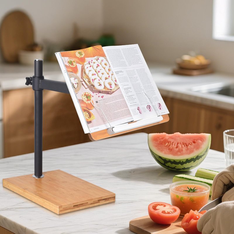 Extral Large Size Book Stand Height Adjustable, wishacc Upright Bamboo Wood Book Stand Cookbook Holder for Reading Hands Free