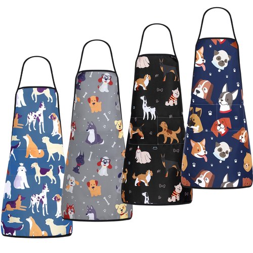 Cuffbow 4 Pcs Dog Grooming Apron Puppy Dog Pets Apron with 2 Pockets Cute Pet for Men Women Cooking Baking Painting Gardening As Pet Week Gift