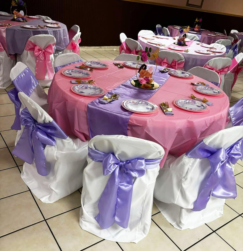 Skiennix Satin Chair Sashes - 50 Pink Chair Bows for Weddings & Parties | 7x108 Inches Decorations