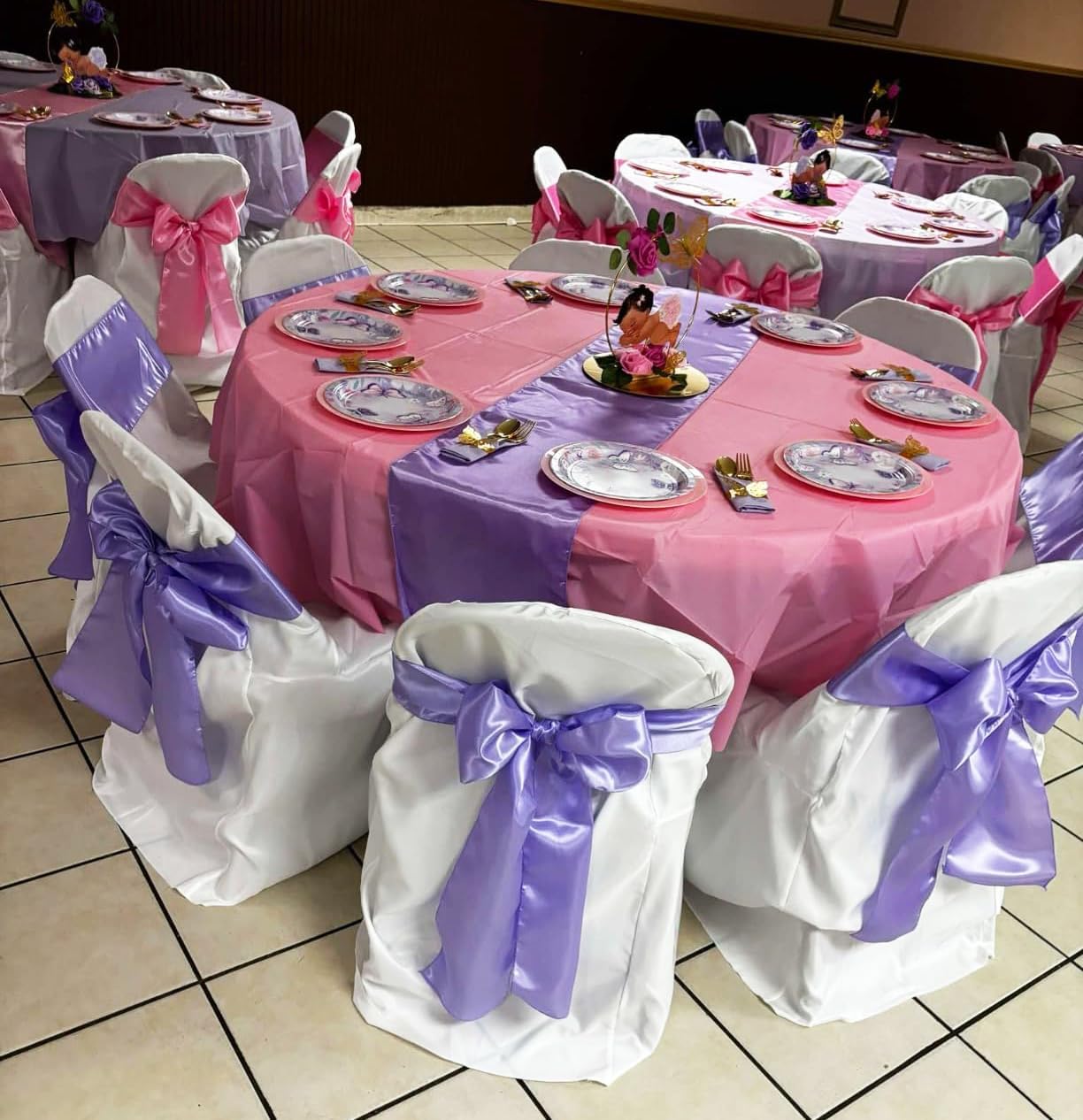 Skiennix Satin Chair Sashes - 50 Pink Chair Bows for Weddings & Parties | 7x108 Inches Decorations