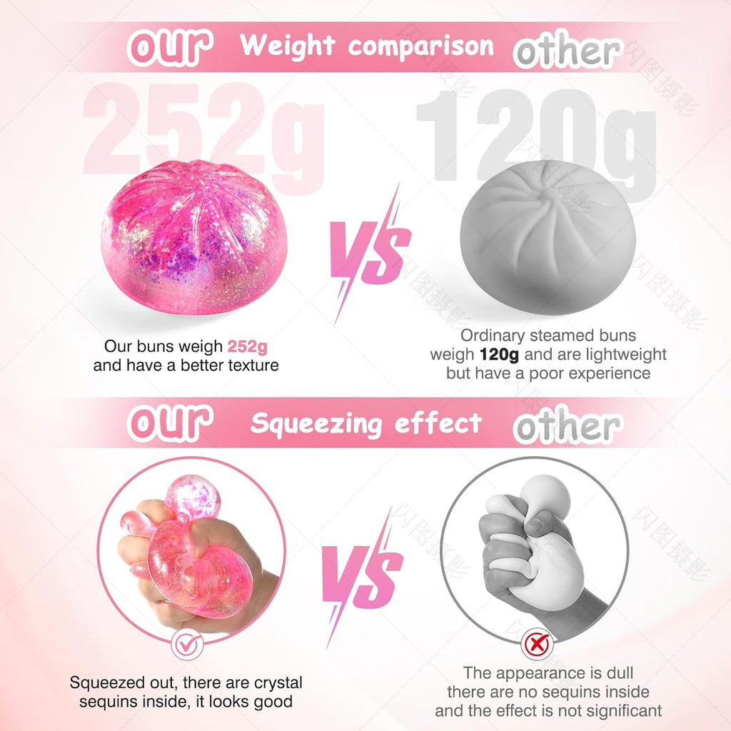 Sugar Dumpling Squishy | Glitter Bao Bun Stress Relief Fidget Toy - Mystery Box (Pink)