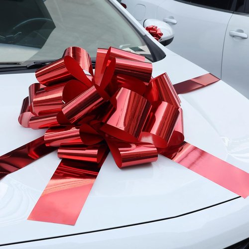Big Car Bow - Metallic Red 20-Inch Round Gift Bow for Cars, Weddings, Birthdays & Holidays