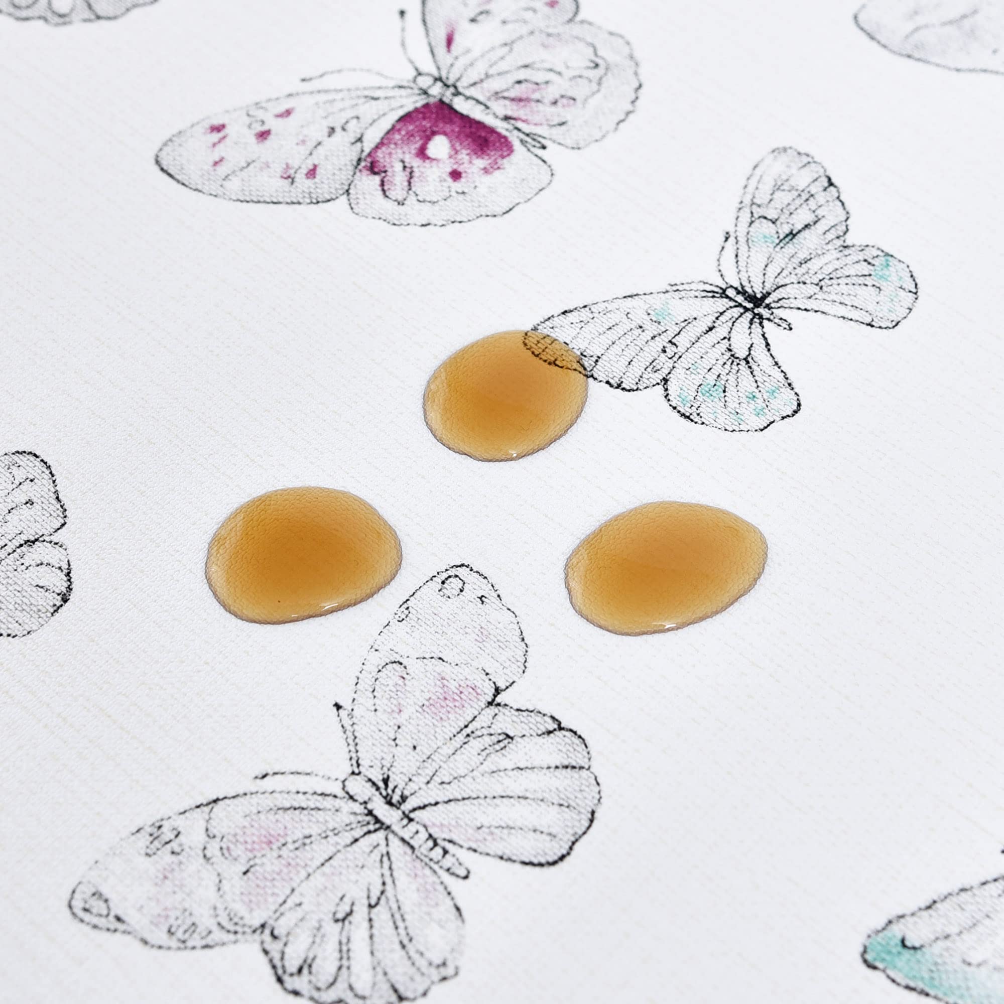 LOHASCASA Vinyl Table Cloth 9ft Plastic Tablecloth, Wipeable Oilcloth Table Covers, Waterproof PVC Rectangle/Oblong Rustic Baby Showe Camping Tablecloth for Picnic Tables, Patio, BBQ, White Butterfly