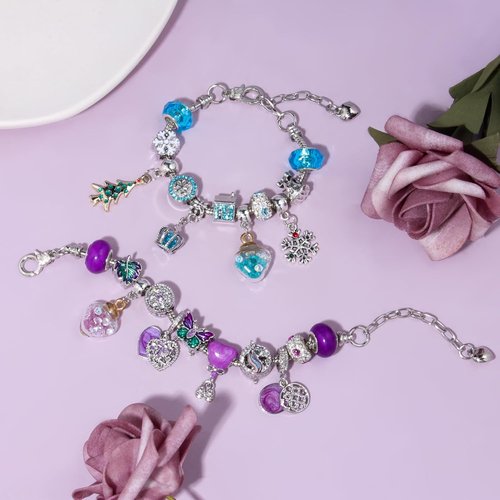Advent Calendar 2025 - Kids' Christmas Countdown with 22 DIY Charm Beads & 2 Bracelets | Purple