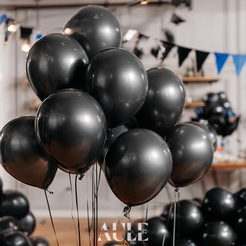 AULE Black Metallic Balloons - 12 Inch Chrome Latex Balloons | 50 Pack for Birthday & Graduation Decor