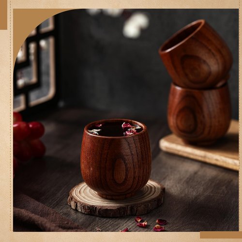 Gerrii 10 Pieces Wooden Tea Cup Wood Coffee Mug Water Japanese Solid Drinking Teacup Glass for Wine, Beer, Milk, Hot Drinks (4 oz)