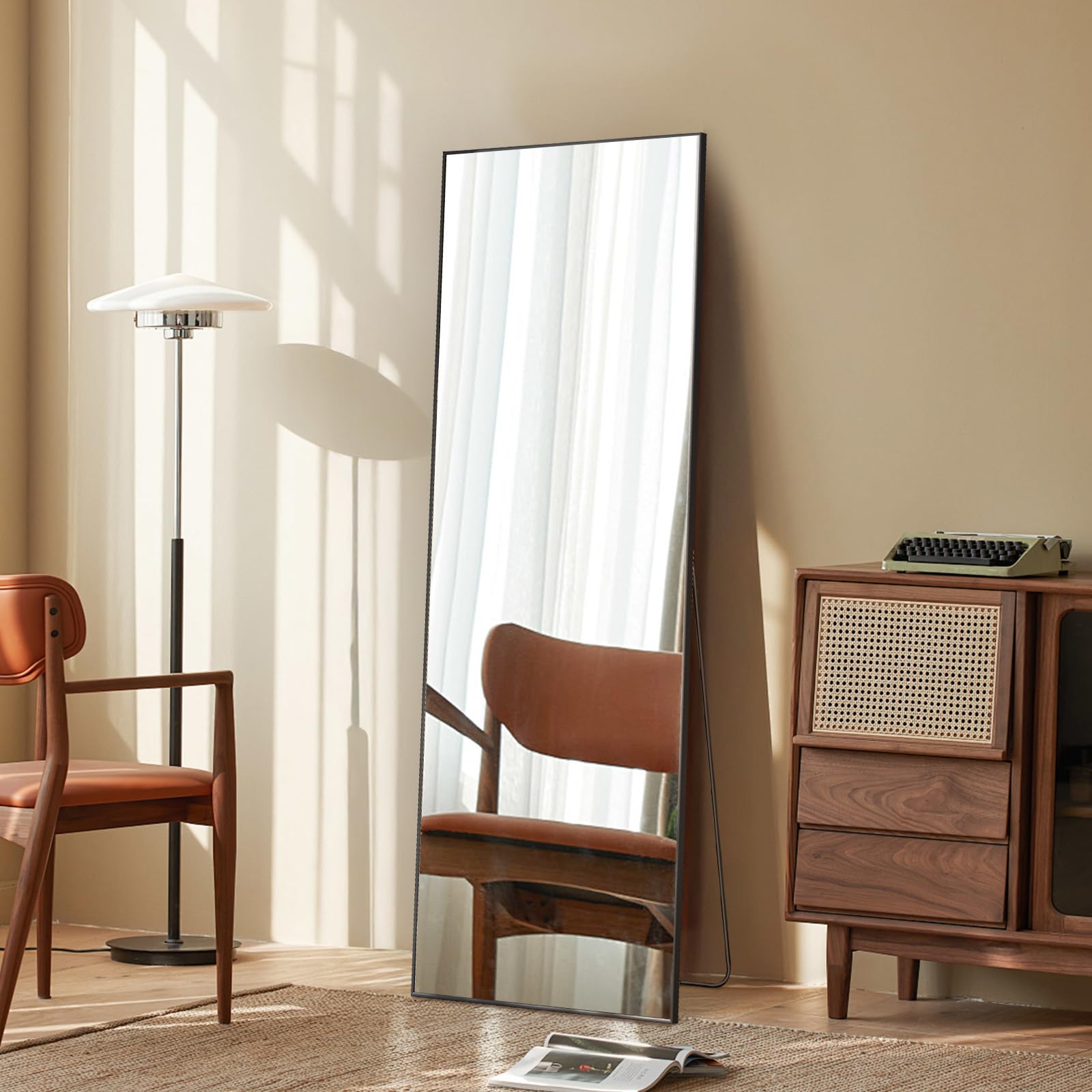 OLIXIS 21"x 64" Wall-Mounted Full Length Mirror, Metal Frame Floor Stand Mirror for Bathroom,Bedroom, Living Room, Entryway (Black)