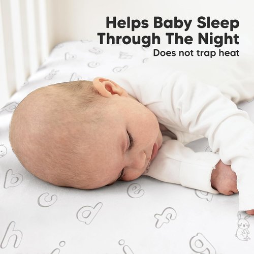 KeaBabies Organic Crib Sheets - 2-Pack Fitted Jersey Cotton for Baby Bed | Soft & Breathable 52x28" (ABC Land Sky)