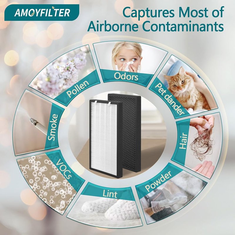 AMOYFILTER 2 Pcs HSP003 Replacement Filter Compatible with Hathaspace Air Puri-Fier Filters HSP003, 2 in 1 Premium HSP003 Filter for Cleaning the Air in Large Rooms, Making It More Efficient