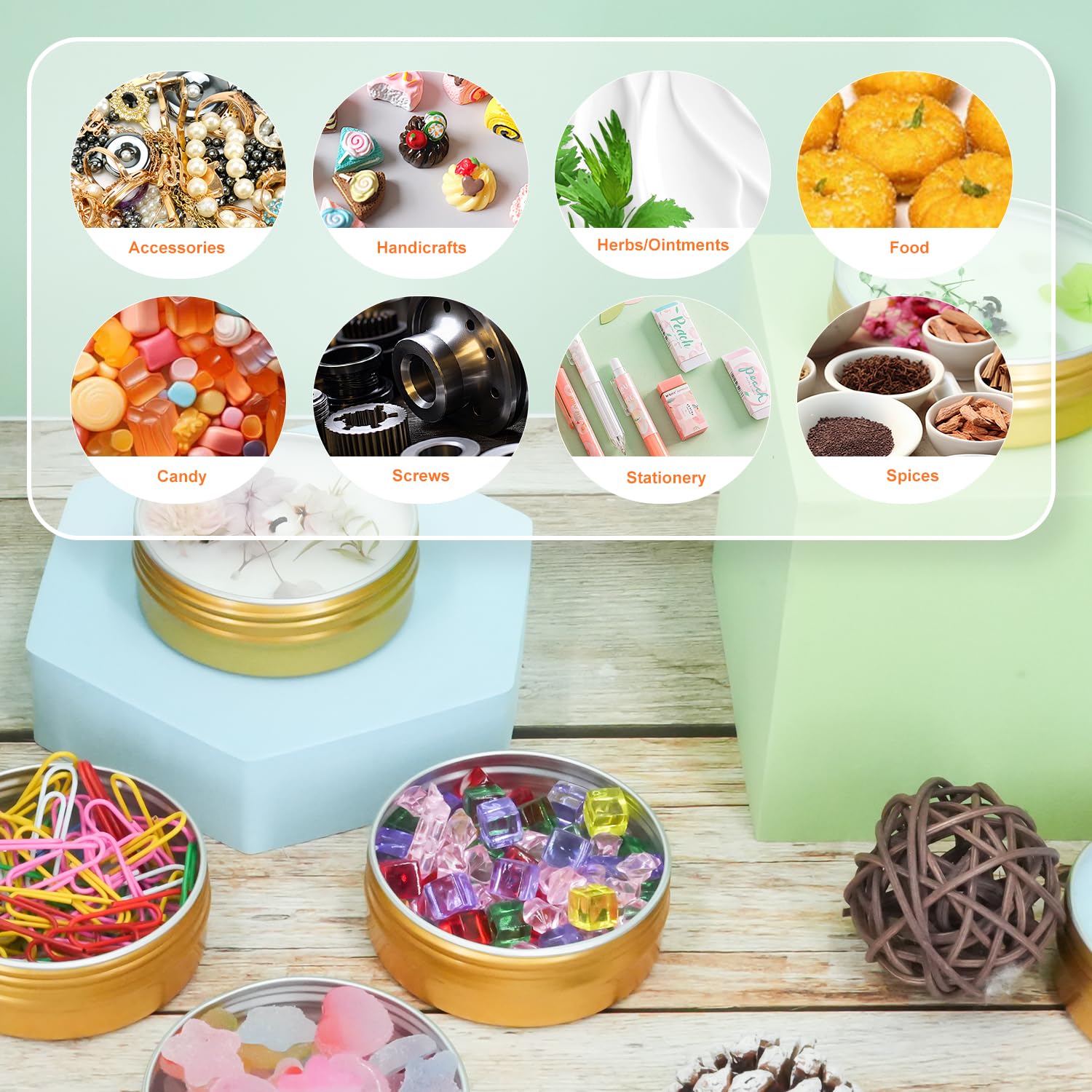 LIYAR 2oz Tins, 60ml Metal Storage Tins, Aluminum 2 oz Tins Jars Round Tin Containers, Empty Salve Tins 2oz Tins with Lids Tin Cans for Homemade Balm, Spices, Candies, or Gift Giving, Gold(Pack of 48)