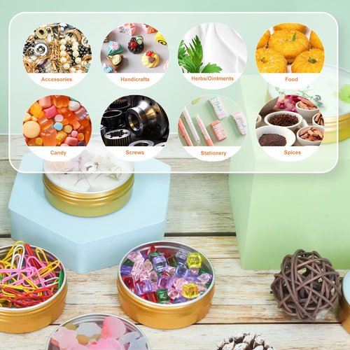 LIYAR 2oz Tins, 60ml Metal Storage Tins, Aluminum 2 oz Tins Jars Round Tin Containers, Empty Salve Tins 2oz Tins with Lids Tin Cans for Homemade Balm, Spices, Candies, or Gift Giving, Gold(Pack of 48)