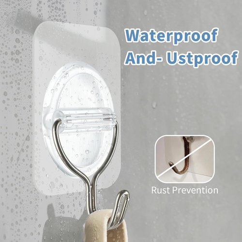 Adhesive Wall Hooks by [Brand Name] - No Damage, Heavy Duty 5KG, Waterproof, 10 Pack | Transparent Stainless Steel (3.5x5.3cm) for Kitchen, Bathroom, Office