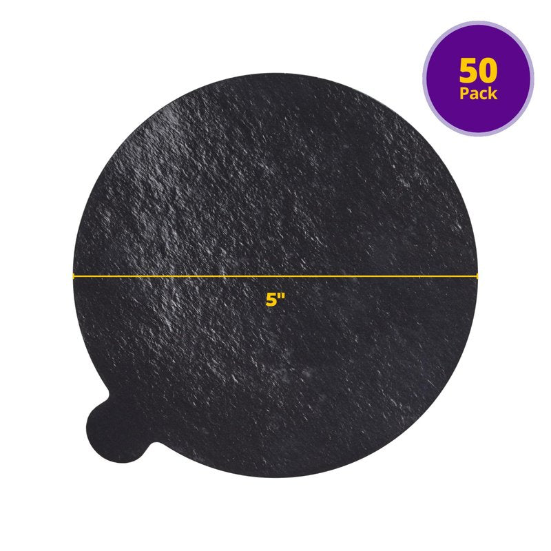 DecoPac 5" Round Black/Gold Reversible Waxed Corrugated Cake Board, Gloss Shiny Finish For Cakes, Cupcakes, Desserts, 4.9 x 4.9 x 0.06 inches, Pack of 50