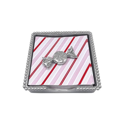 MARIPOSA PEPPERMINT BEADED NAPKIN BOX SET | SILVER | BRILLANTE | GIFTS | NAPKIN BOX & WEIGHT SET | RECYCLED SANDCAST ALUMINUM | HANDMADE IN MEXICO