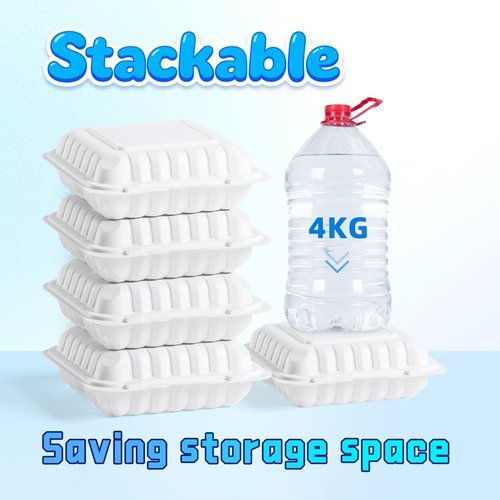 YANGRUI Food Containers 9" 40 oz 100 Pack - Mineral Filled BPA Free Polypropylene Plastic | Shrink Sealed | Reusable Dishwasher Freezer & Microwave Safe | Stackable Design 3 Compartment Takeout Boxes