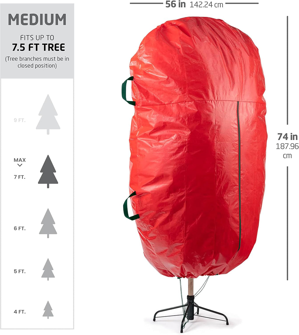 ZOBER Christmas Tree Storage Bag - Waterproof & Durable Design for 7.5 Ft Trees - Red with Drawstring Hem