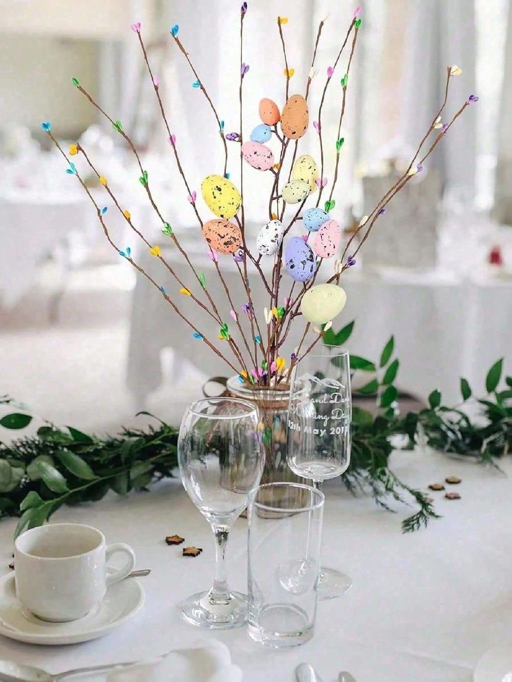 Skiennix 13PCS Artificial Easter Spray Vines - Pastel Egg & Berry Decor for Spring Floral Arrangements