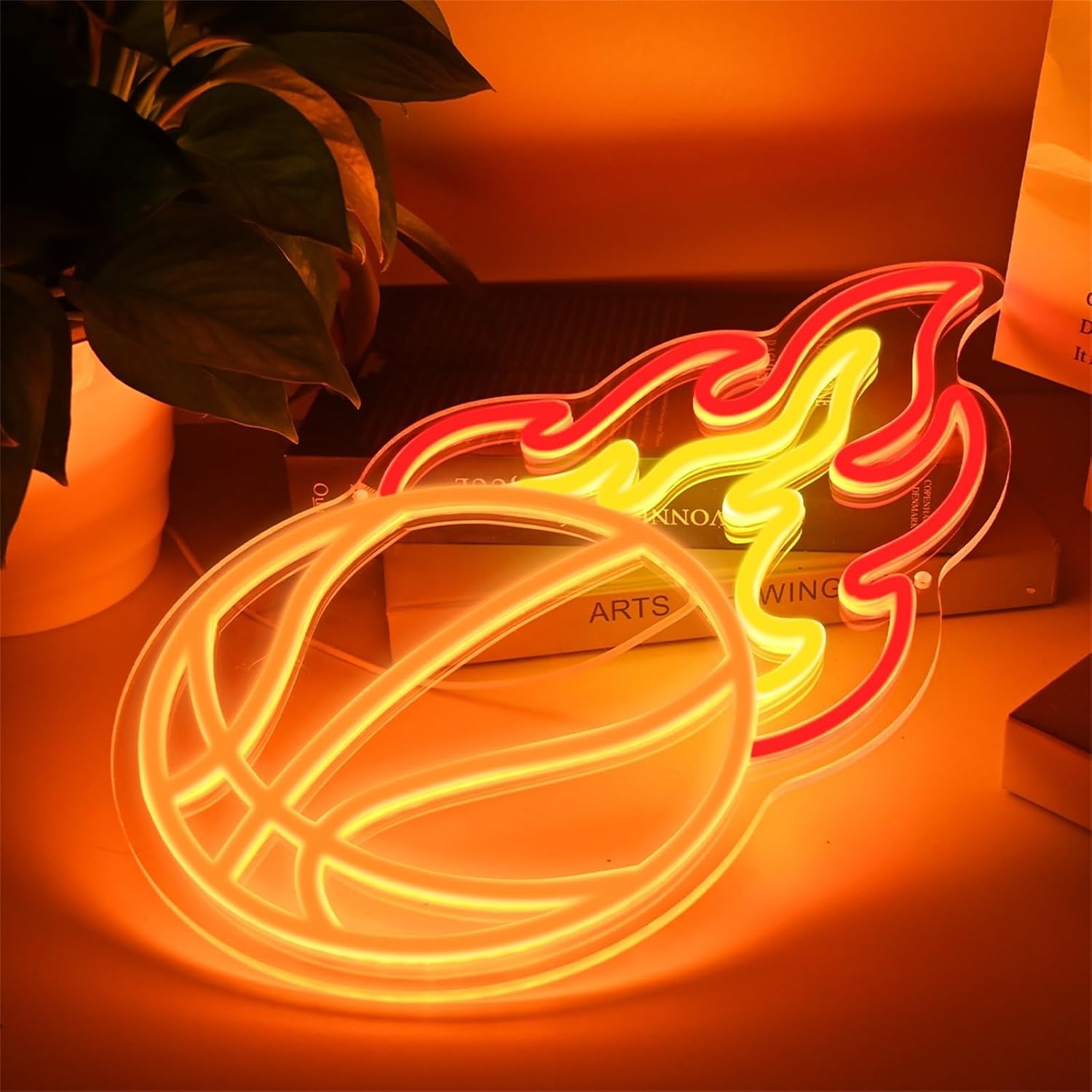 Skiennix Basketball Neon Sign - Dimmable LED Flame Light for Boys' Bedroom Decor | Orange & Red