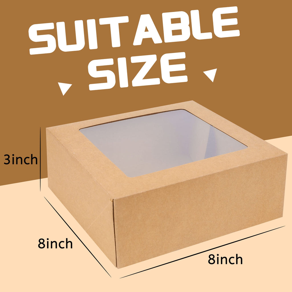 NPLUX 8x8x3 inch Kraft Cookie Boxes Candy Boxes with Window for Chocolate Covered Strawberry Macaron Donut Breakable Heart Baked Goods, Gift Treat Boxes Charcuterie Box(30 Pack,Brown)