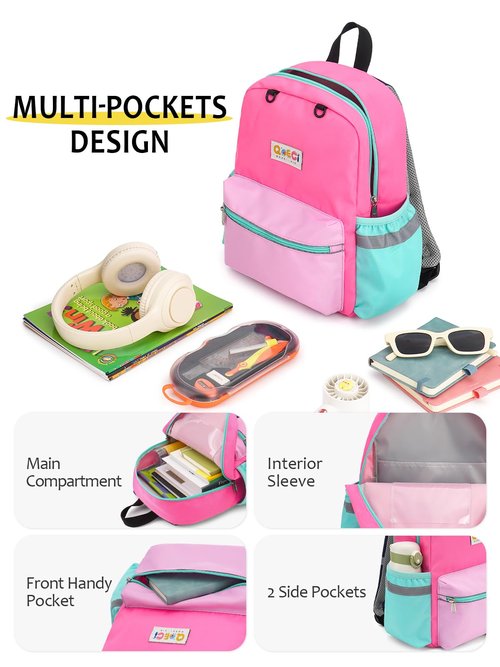 QOECI Toddler Backpack for Boys Girls 2-5, Kids Preschool Backpack, 13inch Little Kids Backpack Daycare School Bookbag for Kindergarten Elementary School Travel,Light Pink