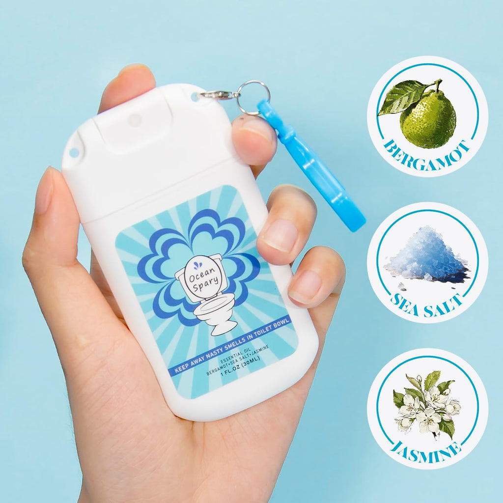 Skiennix Toilet Spray - Poop Odor Eliminator | Travel Size Air Freshener - Ocean Coconut Eucalyptus (3 Pack, 1 FL.OZ Each)