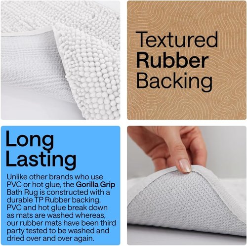 GORILLA GRIP Bath Rug Mat - Soft Absorbent Chenille | Quick Dry Microfiber, 30x20, White