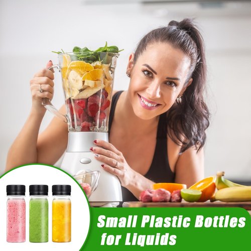 Jnnzzggu 60 Pcs 2 Oz Small Plastic Shot Bottles with Lids,Mini Clear Plastic Bottles for Juice,Liquids,Whiskey,Milk
