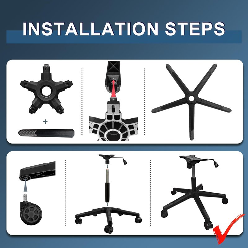 Racfenick 28" Swivel Gaming Office Chair Base Replacement, Heavy Duty Nylon Chair Repair Base Kit with Bottom Plate ,Gas Cylinder and Casters (Grey)