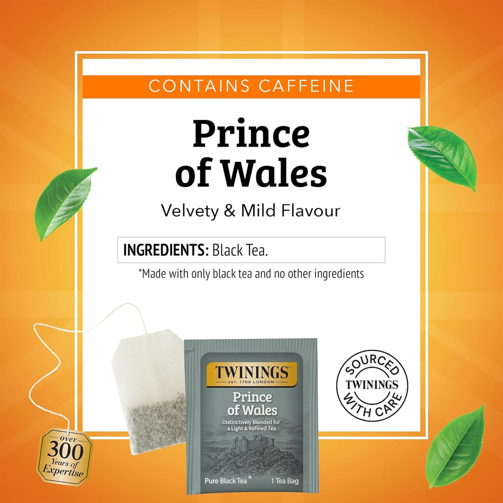 Twinings Prince of Wales Black Tea - Velvety Smooth & Mild Flavor, 20 Individually Wrapped Teabags