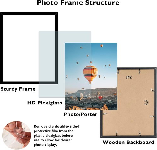 JCJMY 14x19 Picture Frame - Black Wall Gallery Frame with Shatter-Resistant Plexiglass | Horizontal & Vertical Formats