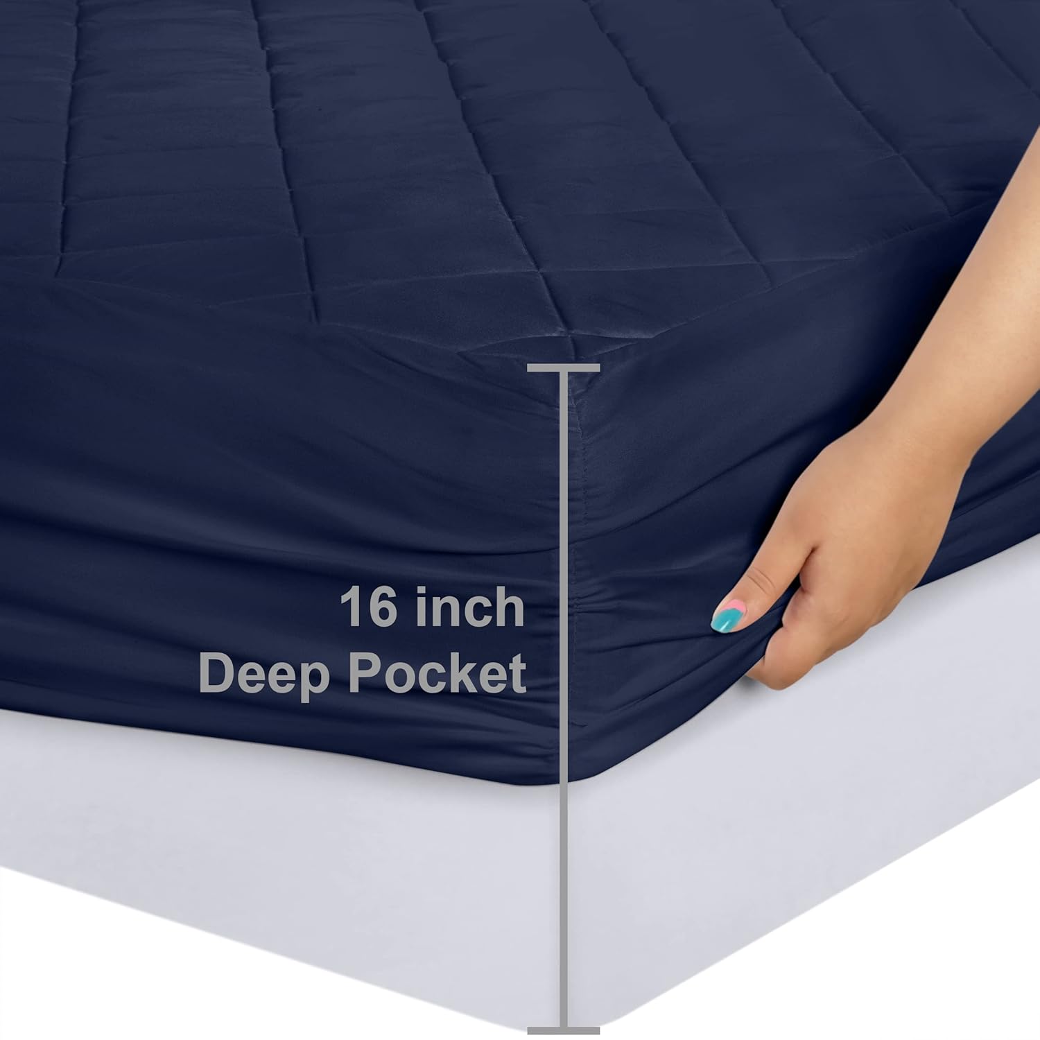 Utopia Bedding Quilted Fitted Mattress Pad - Queen Size Deep Pocket Protector | Navy, Machine Washable