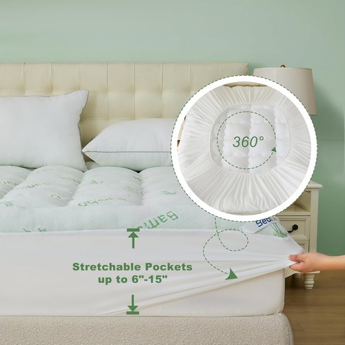 BEDLORE Full Size Mattress Topper - Thick Bamboo Viscose Pillow Top for Comfort | Breathable Design for Back Pain Relief
