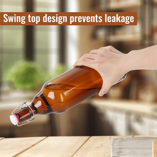 Miukada 6 Pack 32 oz Amber Swing Top Bottles, Flip Top Glass Beer Bottle with Airtight Lid for Home Brewing and Wine, Mead, Fermentation, Beverages, Kombucha