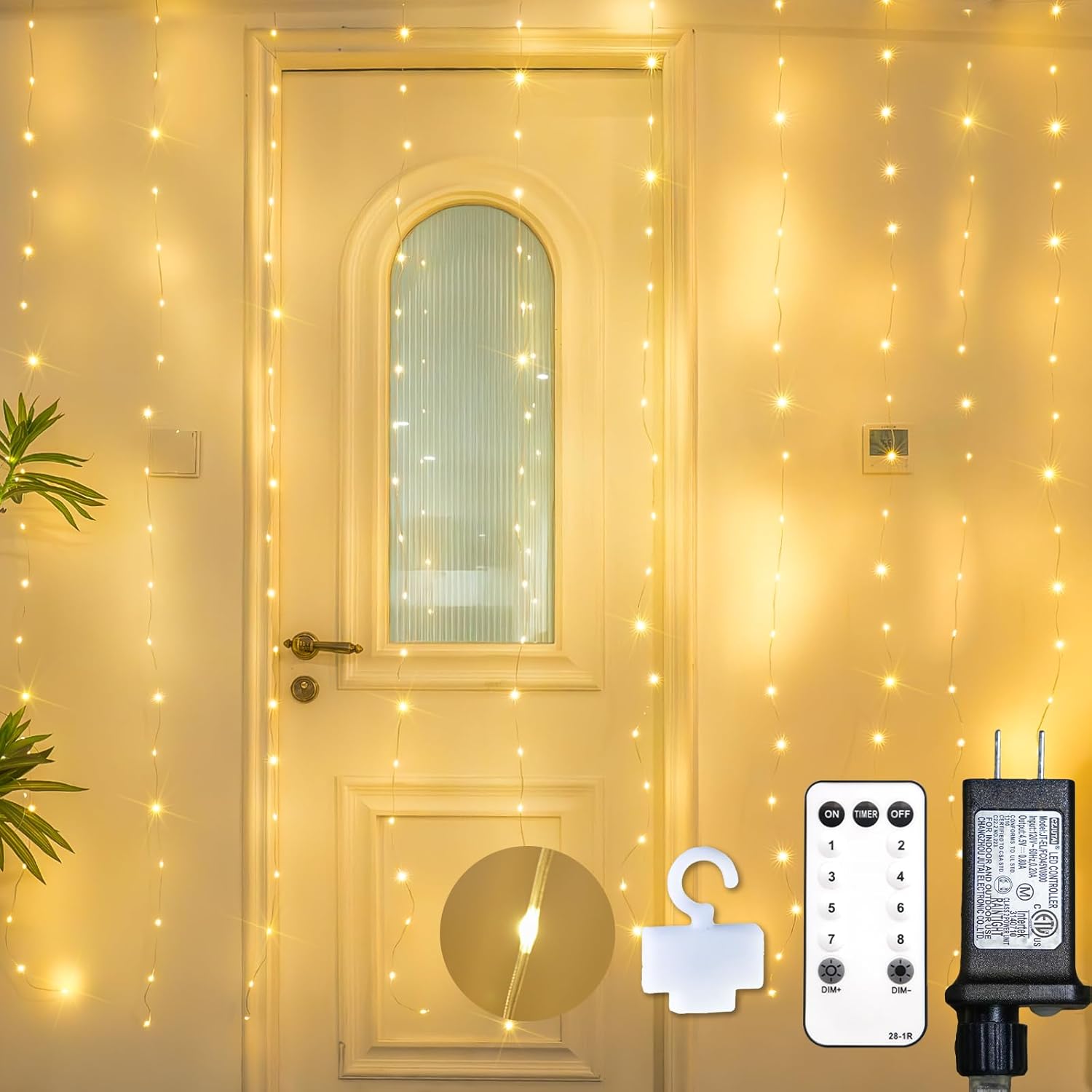 Suddus Tangle-Free Curtain Lights - 200 LED Warm White Hanging Lights | 6.5x6.5ft for Bedroom & Party Decor