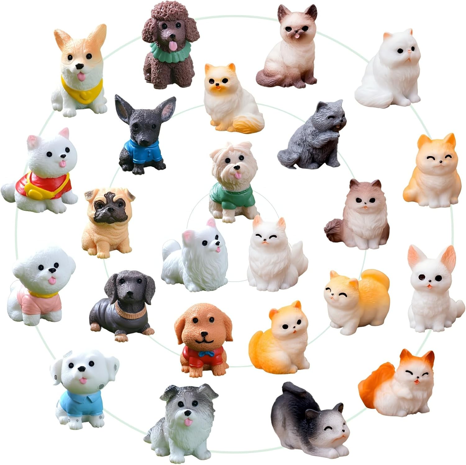Skiennix 24 Pcs Mini Cat & Dog Figurines Set - Cute Realistic Resin Models for Home Decor & Parties
