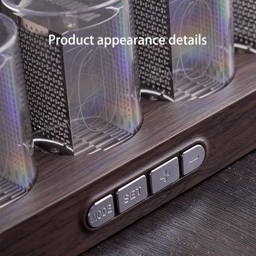 Adventurers Simulation Nixie Tube Clock, RGB Desk Clock, LED Tube Desk Clock with Imitation Wood Base & 24 Hour Clock, Suitable for Decorating Under Computer Monitor & on Bedside Table in Bedroom