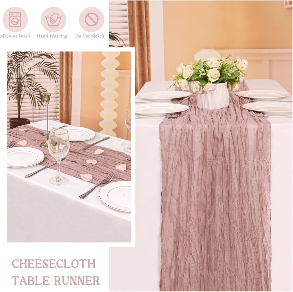 Skiennix 120-Inch Dusty Pink Cheesecloth Table Runner - Boho Rustic Sheer Design for Weddings & Events