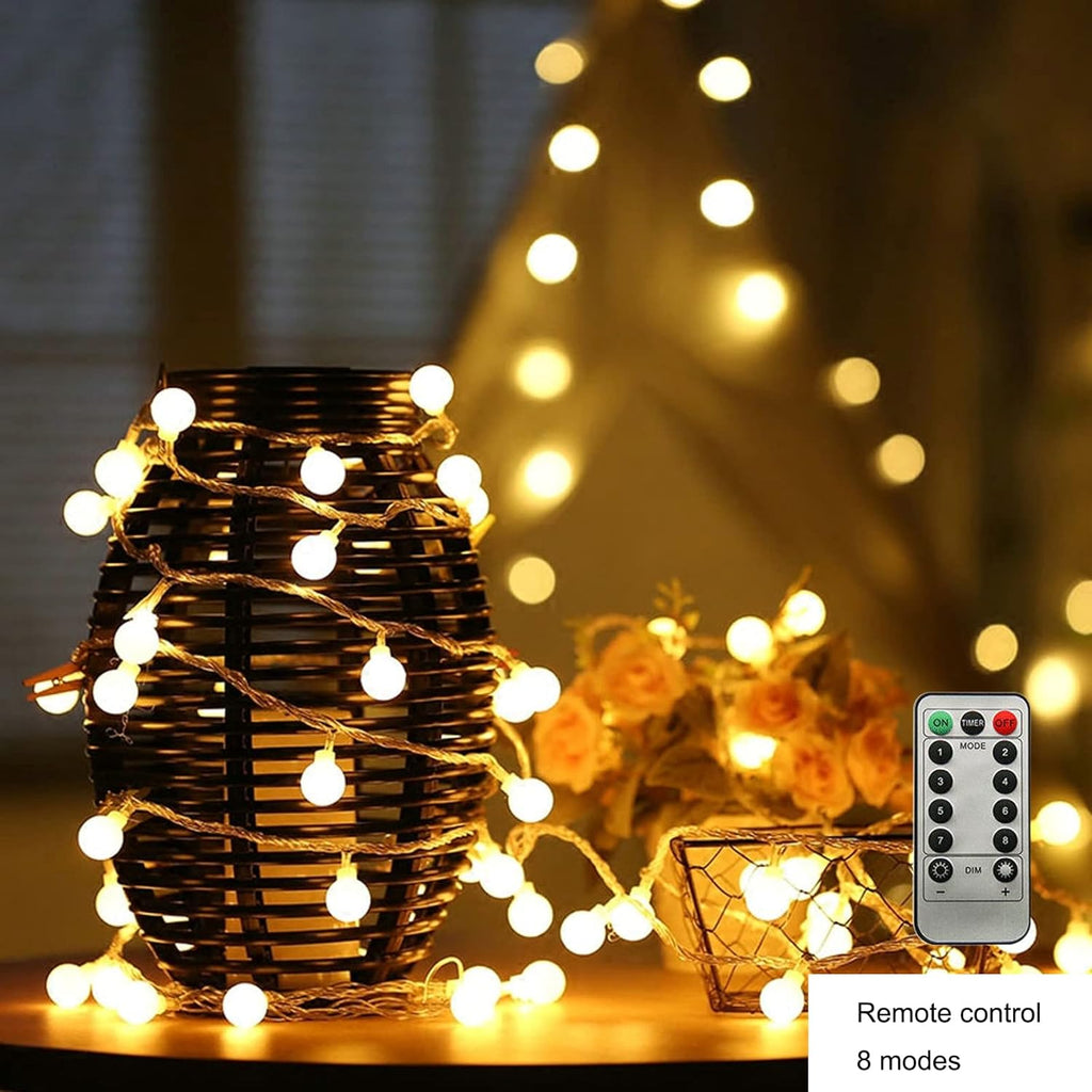 ZIMINGU LED Ball String Lights - 19.6FT 40 LEDs Waterproof Fairy Lights with Remote Control | Warm White Decor for Parties & Weddings