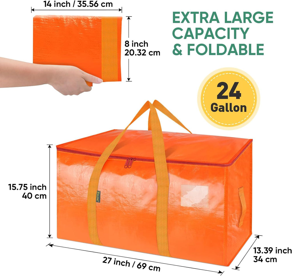 BALEINE Heavy-Duty Moving Bags - 8-Pack Oversized Storage Totes with Reinforced Handles (Orange)