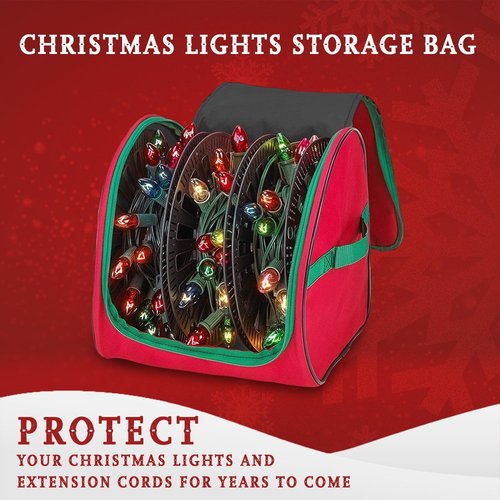 HOLDN’ STORAGE Premium Christmas Light Storage Bag - Heavy-Duty 600D Tear-Proof Material | Holds 375 Ft of Mini Lights & Cords - Red